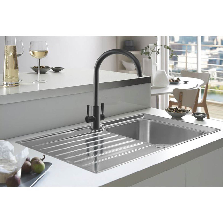 Kitchen Tap Mono Mixer Matt Black Brass Dual Lever Swivel Spout Contemporary - Image 2