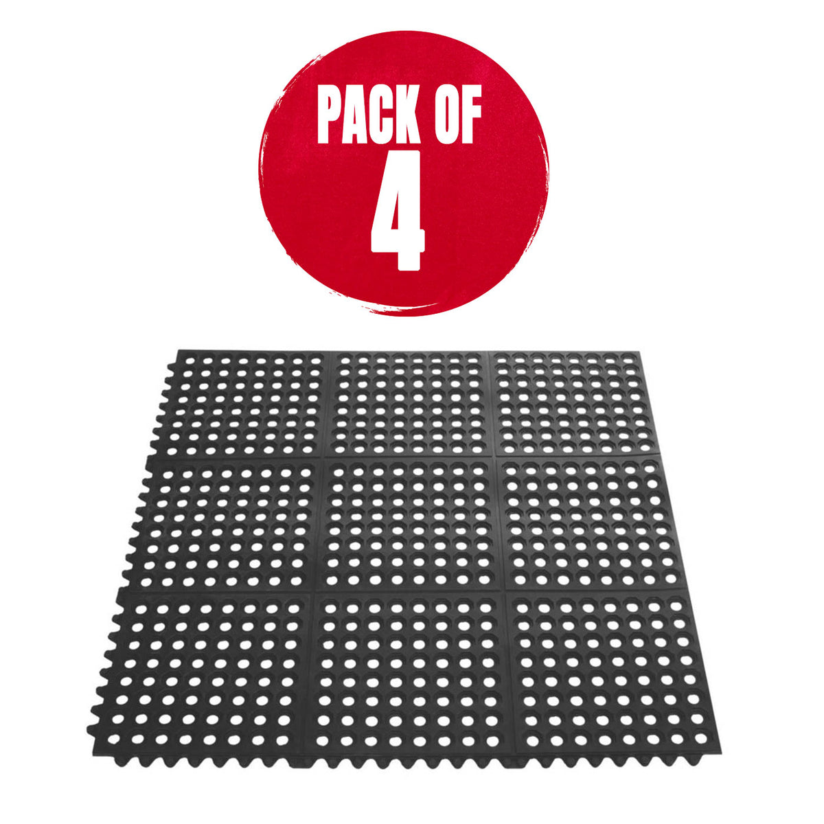 Floor Rubber Mats Interlocking No Slip Durable Kitchen T12mm 914x914mm Pack of 4 - Image 1