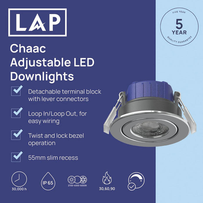 LED Downlights Tilt Fire Rated Bathroom Polished Chrome Dimmable  600lm 10 Pack - Image 2