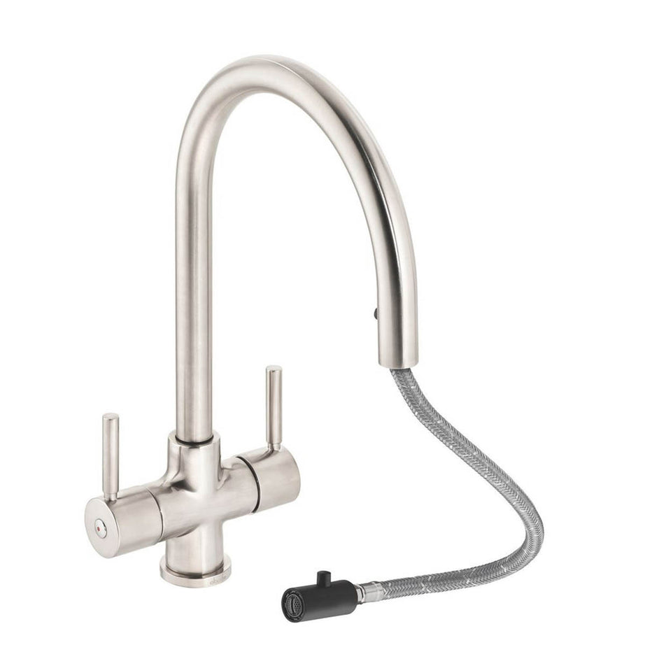 Abode Kitchen Tap Mono Mixer Pull Out Brushed Nickel Dual Lever Modern Faucet - Image 2