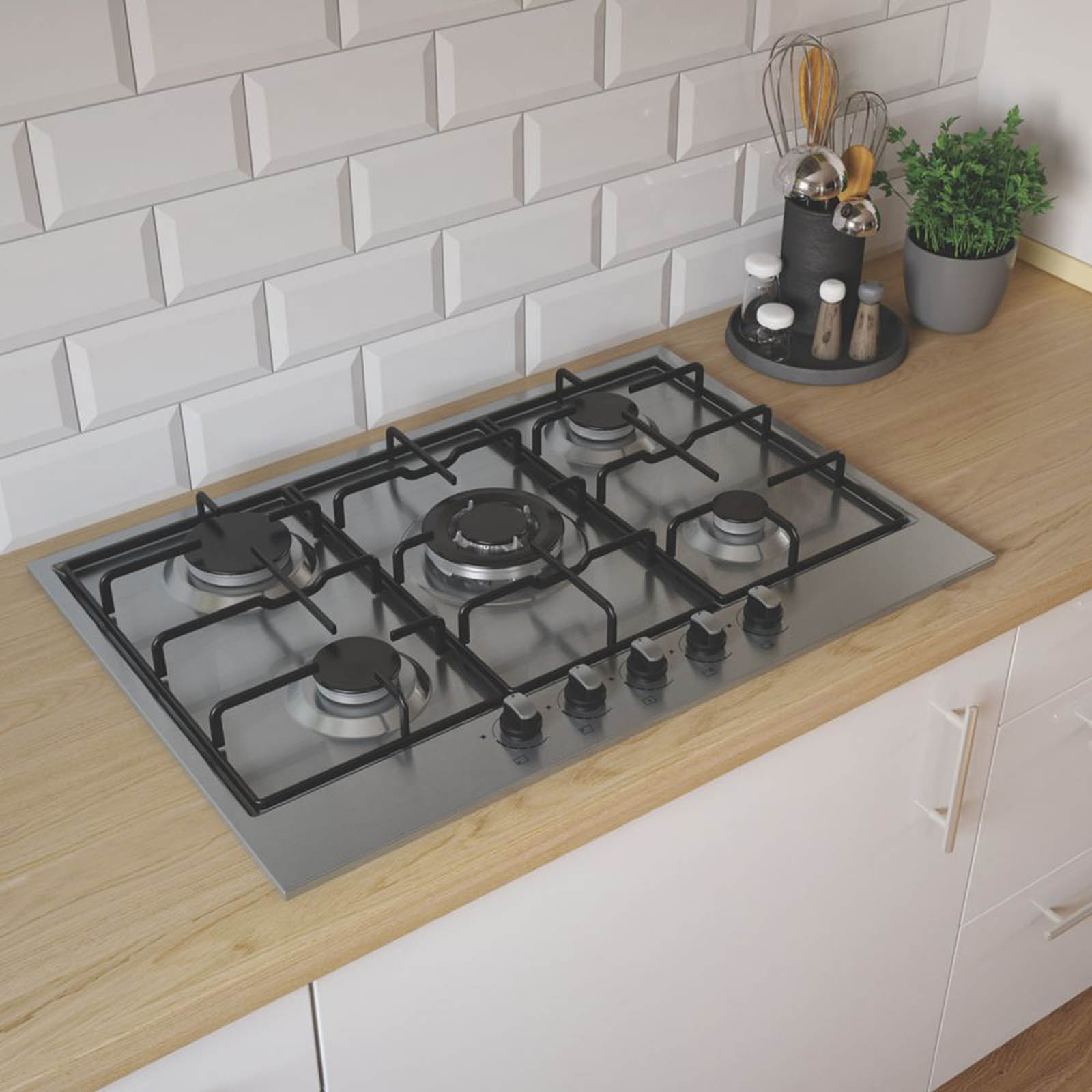 Cooke and Lewis Gas Hob 75cm Stainless Steel 5 Burners Auto Ignition Kitchen - Image 1