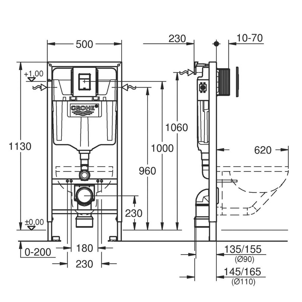 Grohe Wall-Hung Toilet Support Frame for Solido 3-in-1 Dual-Flush 1130mm - Image 4