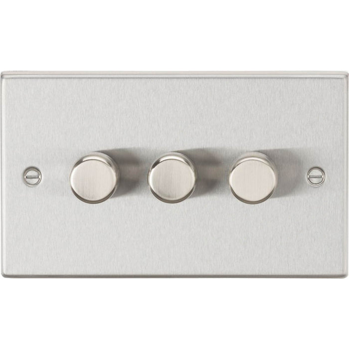 Knightsbridge Dimmer Switch 3 Gang 2 Way LED Intelligent Brushed Chrome - Image 1