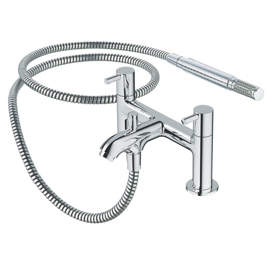 Bath Filler Tap Shower Mixer Hand Held Set Chrome Dual Lever Rectangular Head - Image 1