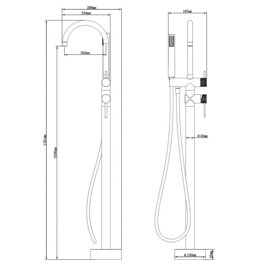 Swirl Bath Filler Tap Shower Mixer Chrome Double Lever Floor Mounted Bathroom - Image 3