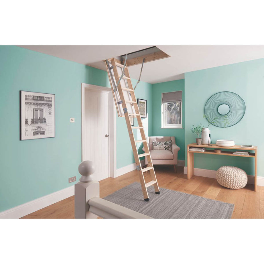 Werner Loft Ladder Folding Wooden 3 Sections Anti Slip Sturdy Indoor 2.85m - Image 1