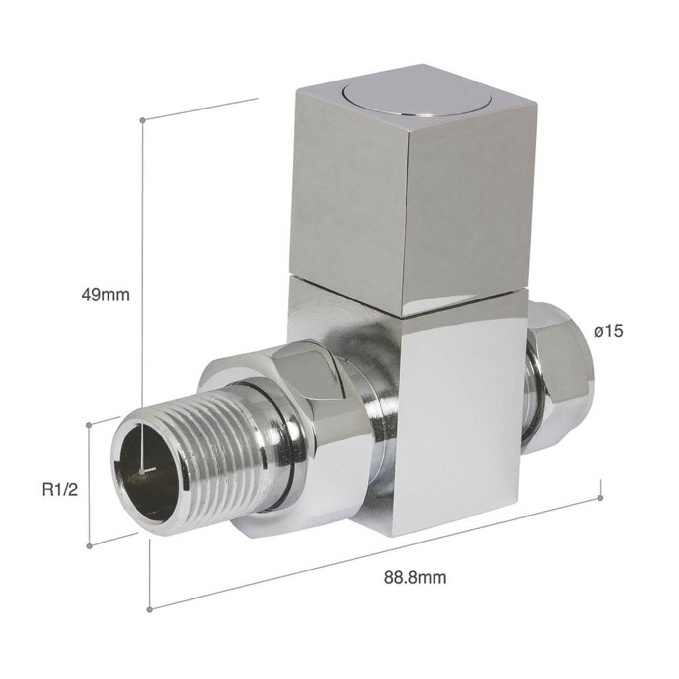 Towelrads Radiator Valve Lockshield Designer Straight 15mm x 1/2" Chrome 2 Pack - Image 1