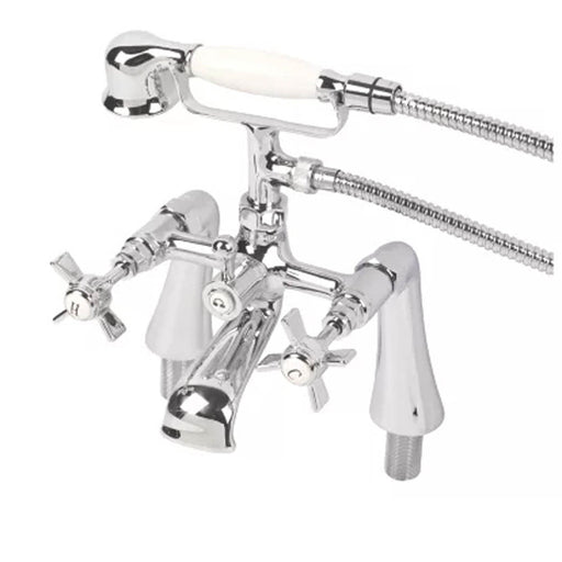 Swirl Bath Shower Mixer Tap Set Deck-Mounted Cross Round Head Chrome Classic - Image 1