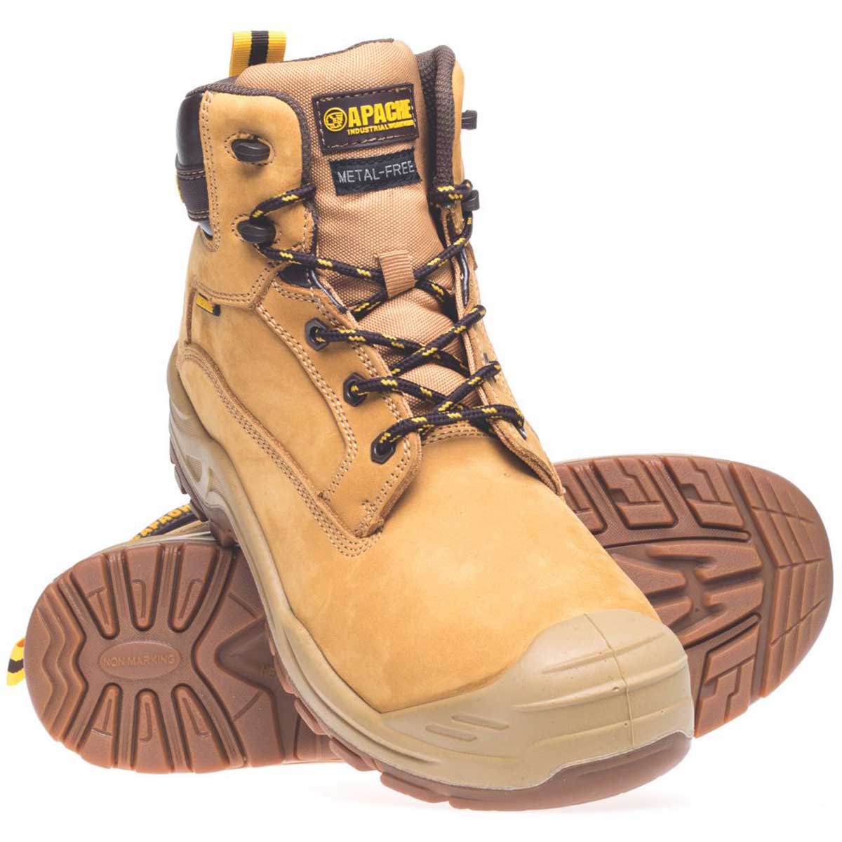 Apache Mens Safety Boots Ankle Honey Metal Free Waterproof Breathable Size 10 - Image 1