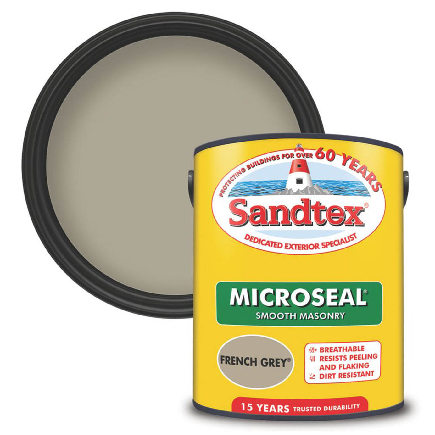 Sandtex Masonry Paint Ultra Smooth French Grey Outdoor Breathable Waterproof 5L - Image 1