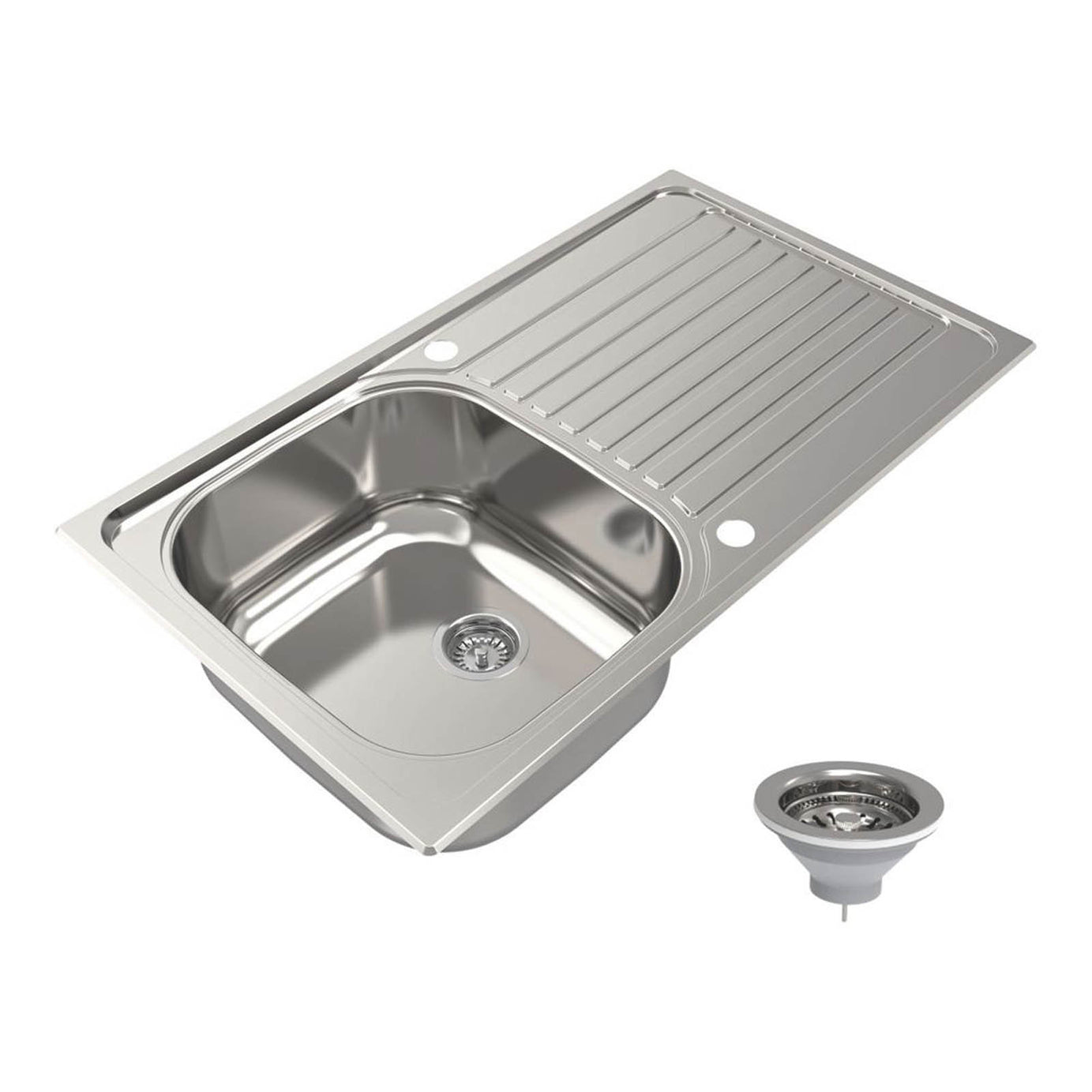 Kitchen Sink 1 Bowl Satin Stainless Steel Reversible Drainer 860mm x 500mm - Image 4