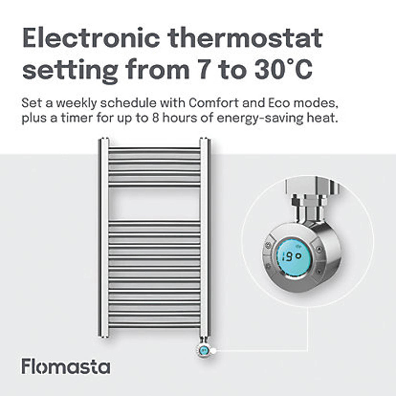 Flomasta 700mm x 400mm 512BTU Chrome Curved Electric Towel Radiator - Image 5