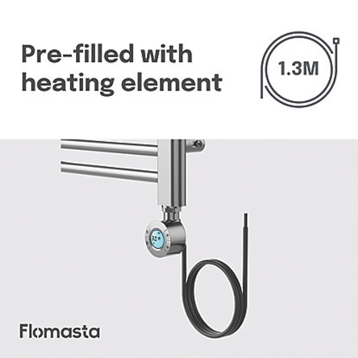 Flomasta 700mm x 400mm 512BTU Chrome Curved Electric Towel Radiator - Image 7