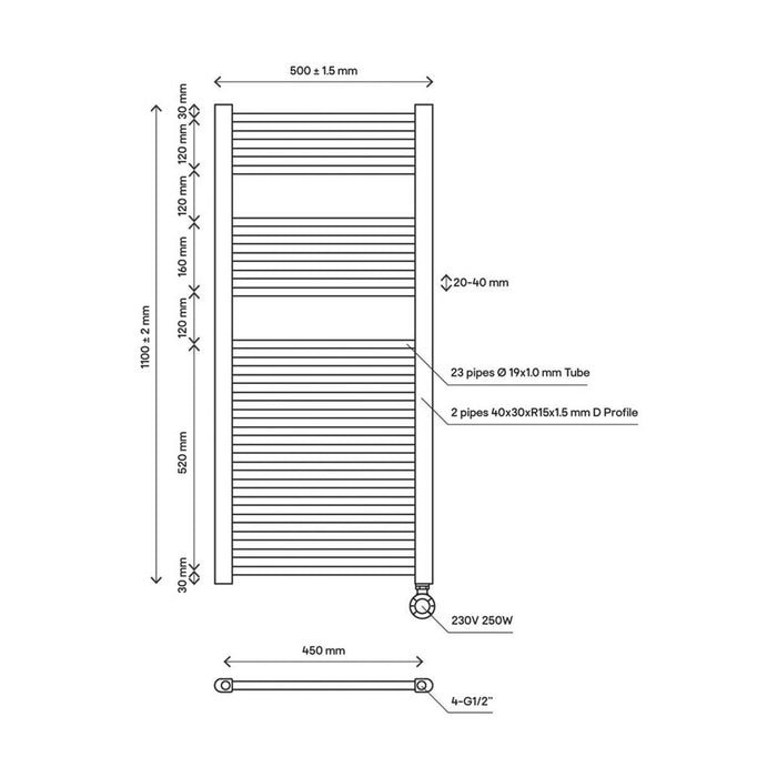 Bathroom Towel Rail Radiator Electric Chrome Flat Warmer Ladder (H)110x(W)50cm - Image 5