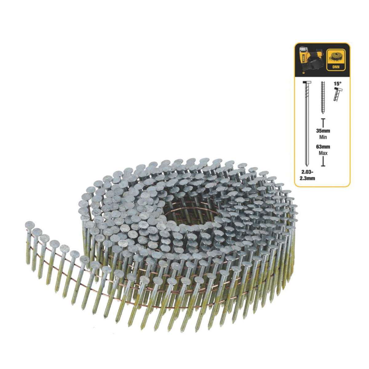 DEWALT Coil Nails Ring Shank Galvanised Compact Head 2.1mm x 50mm 2100 Pack - Image 2