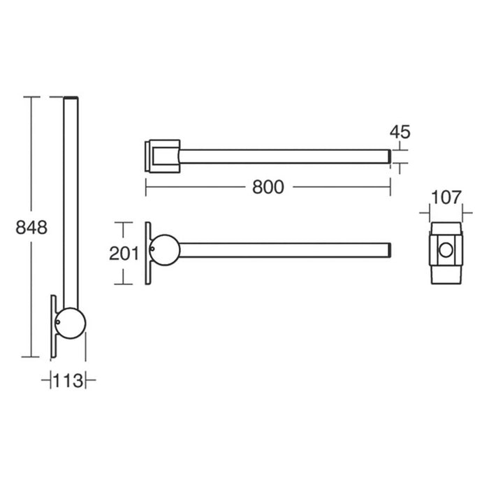 Ideal Standard Support Rail Hinged Stainless Steel Chrome 800mm x 201mm x 45mm - Image 3