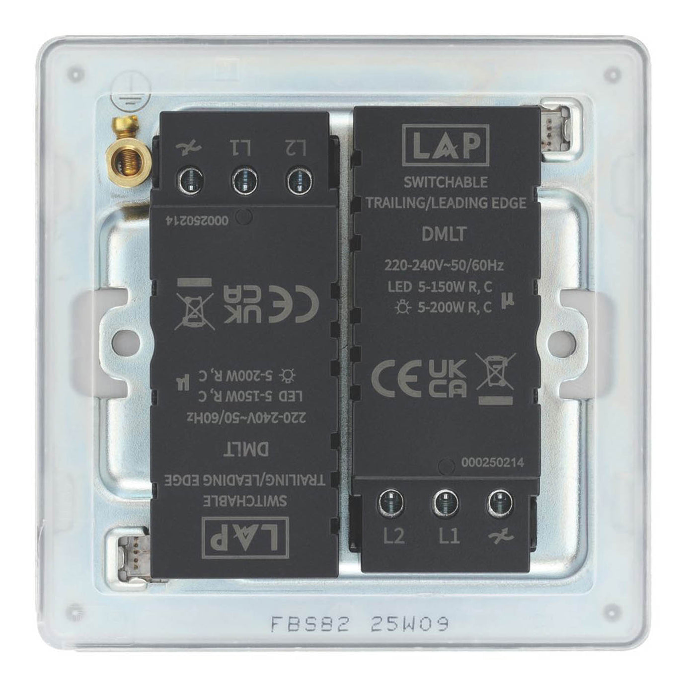 LAP LED Dimmer Light Switch 2-Gang 2-Way Brushed Steel Rotary Screwless - Image 6