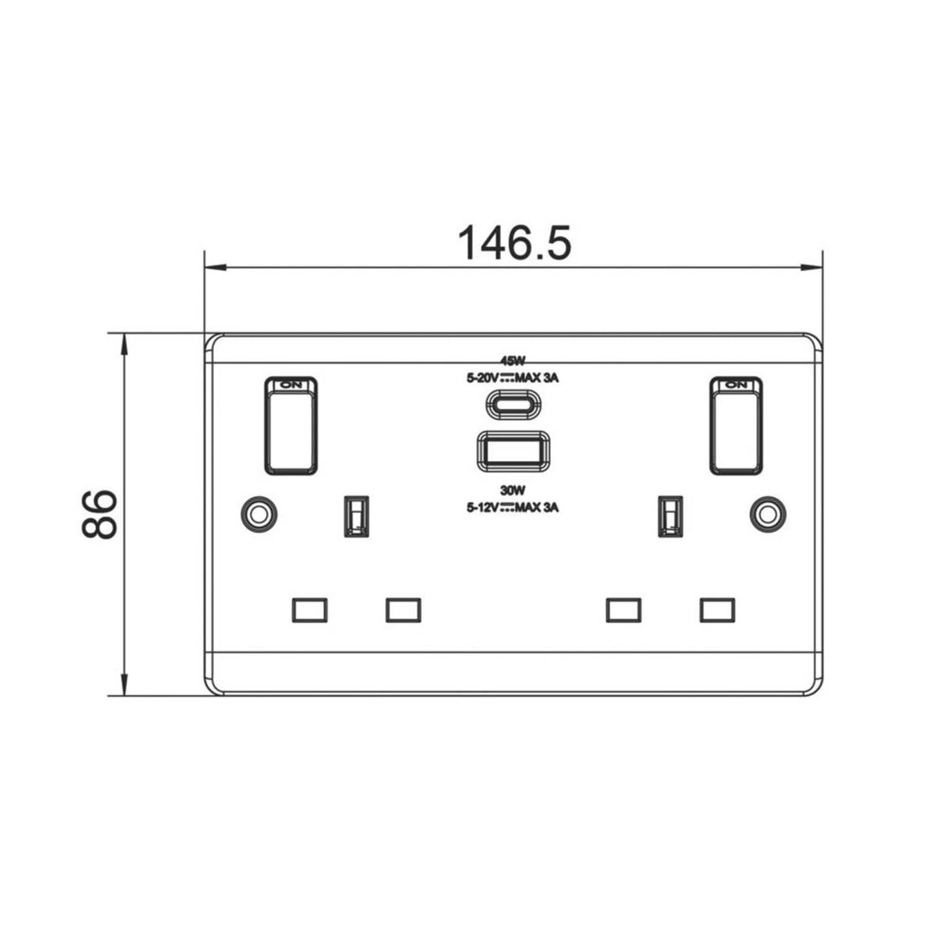 LAP  13A 2-Gang SP Switched Socket + 3A 45W 2-Outlet Type A & C USB Charger White - Image 6