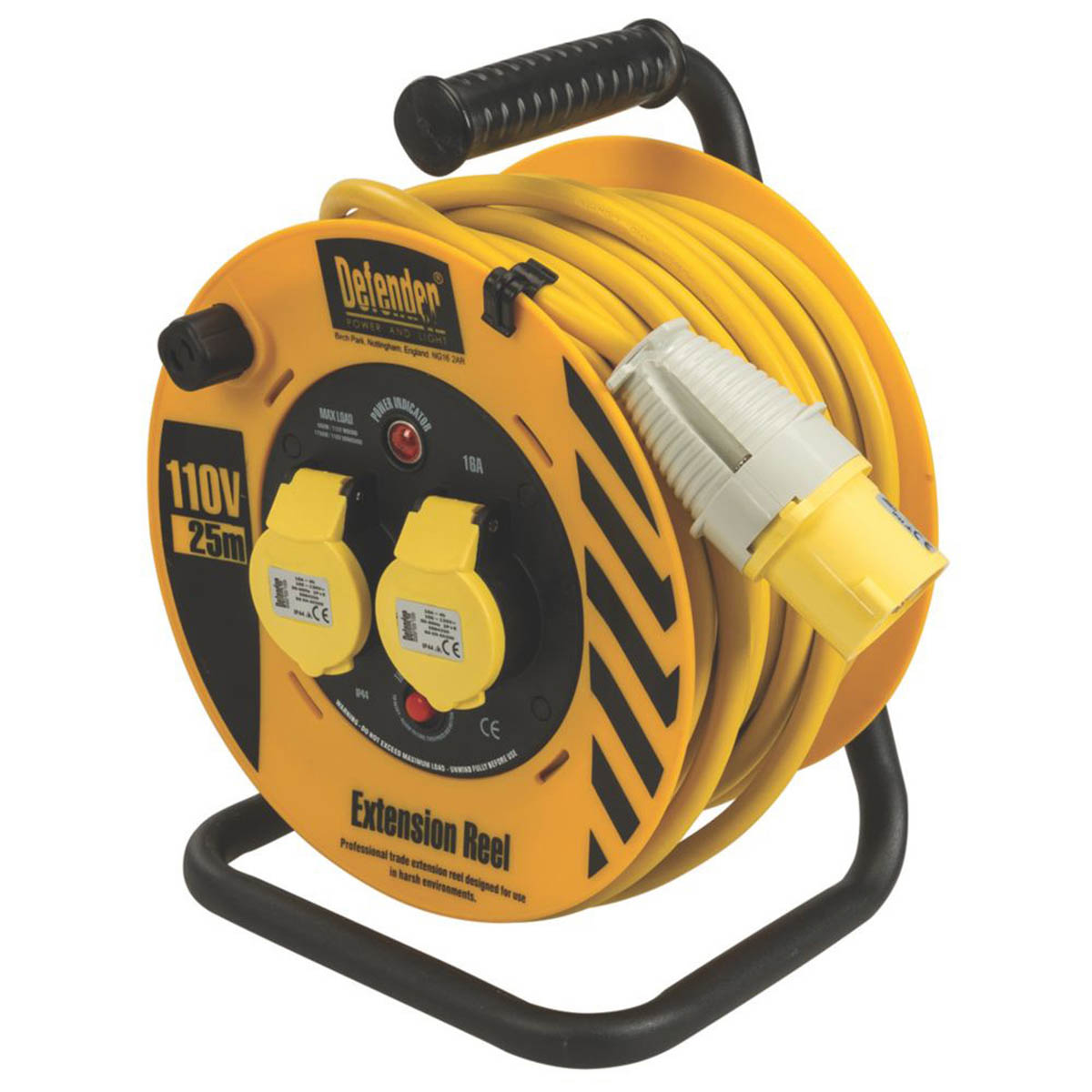 Defender Extension Cable Reel 110V E6455 16A 2 Gang Heavy Duty Lightweight 25m - Image 1