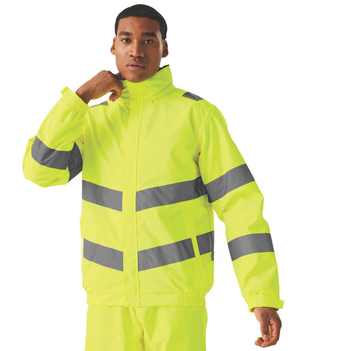 Hi-Vis Jacket Yellow Reflective Safety Mens Waterproof Zip Small 37.5" Chest - Image 3