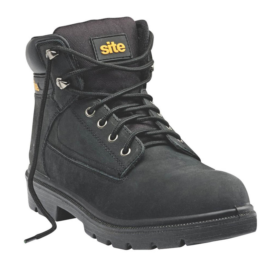 Site Safety Boots Leather Black Wide Fit Steel Toe Cap Lightweight Size 11 - Image 1