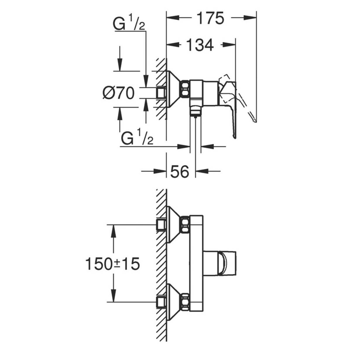 Grohe Shower Mixer Valve Exposed Chrome Single Lever Brass Modern Bathroom - Image 5