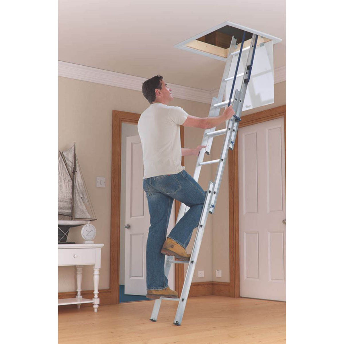 Werner Loft Ladder Aluminium Folding 3 Section Handrail Attic Stairs 3.1m - Image 3