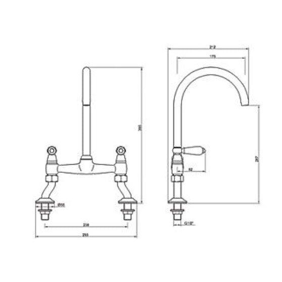 Swirl Kitchen Sink Tap Mixer Chrome Dual Lever Brass Swivel Spout Modern Faucet - Image 2