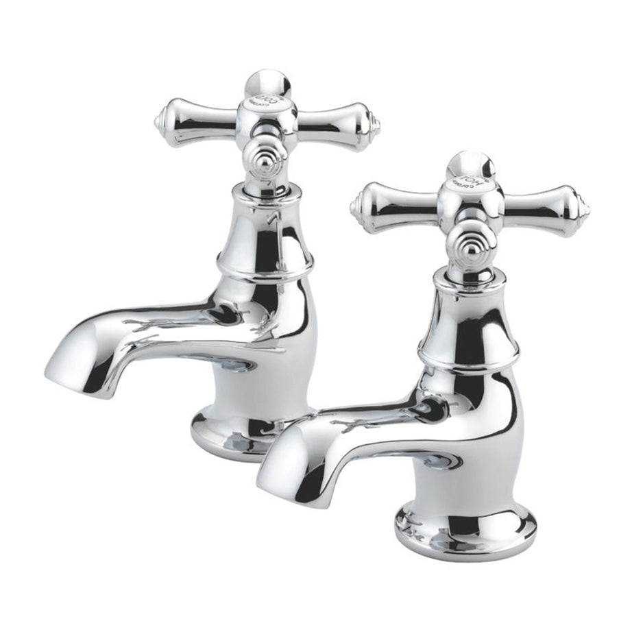 Bristan Bathroom Basin Taps Twin Chrome Traditional Cross Head Cold Hot Water - Image 1