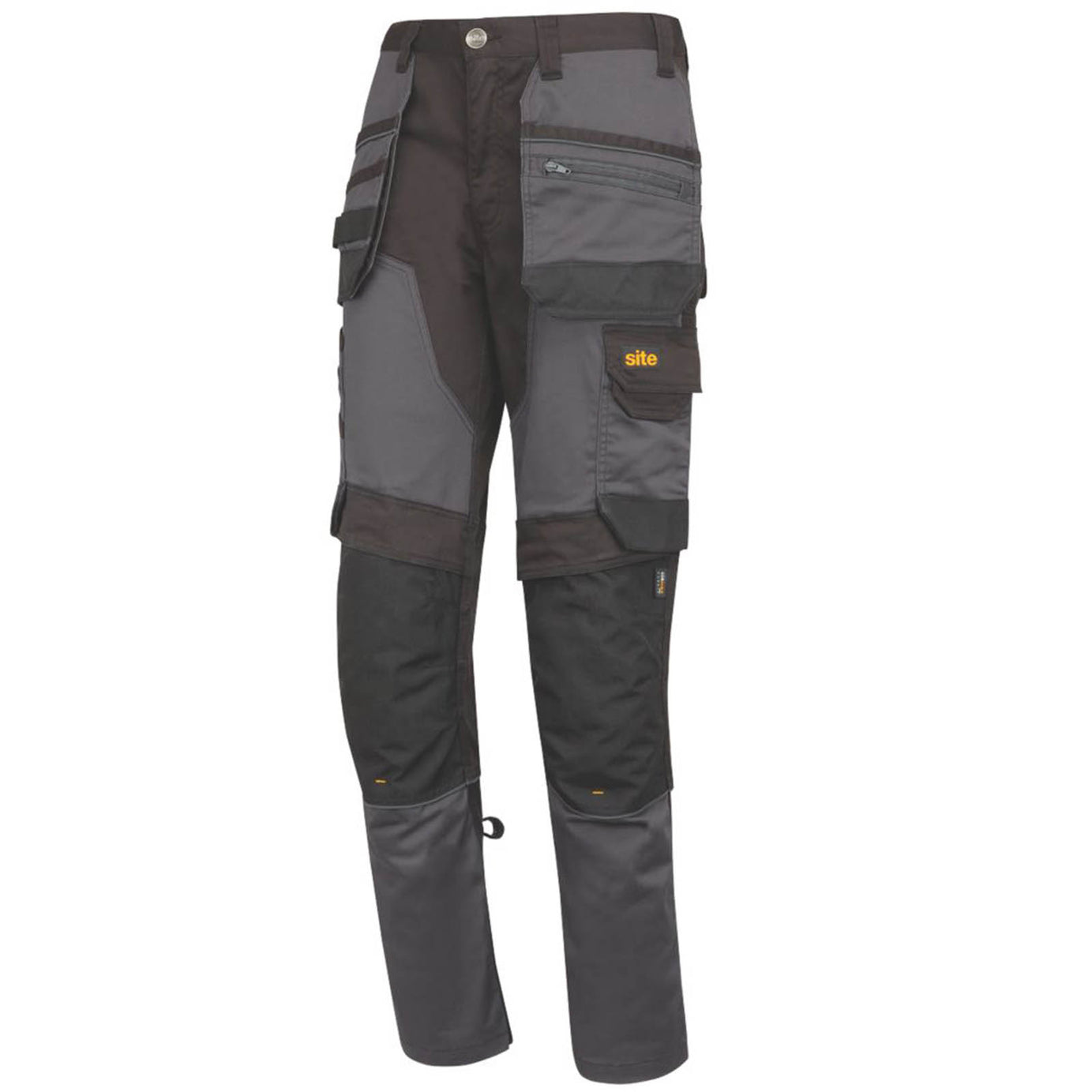 Site Work Trousers Mens Slim Fit Grey Black Stretch Multi Pockets Cargo 36W 32L - Image 1