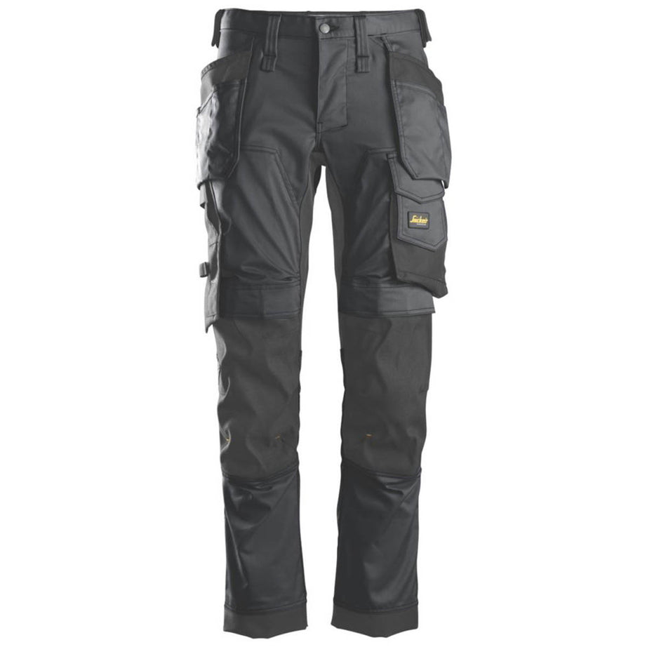 Snickers Mens Work Trousers Stretch Slim Fit Multi Pocket Grey Black 30" W 32" L - Image 1