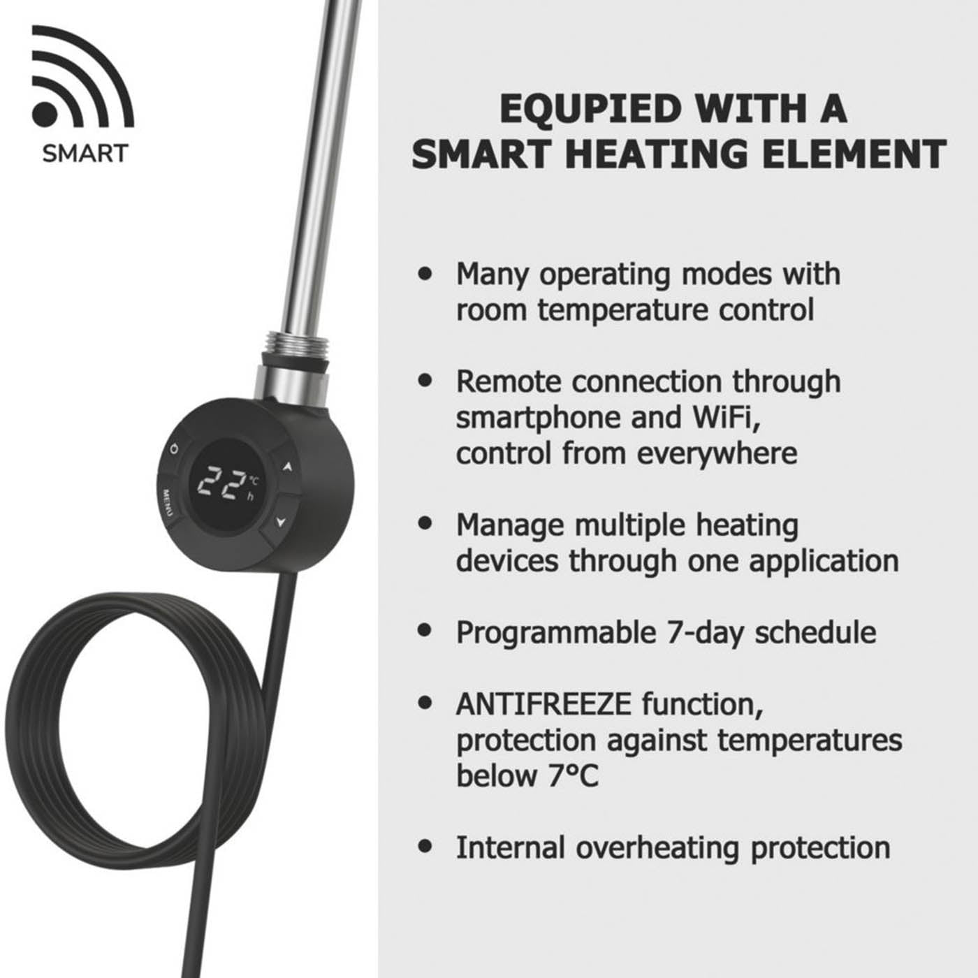 Azur Radiator Electric Smart 800W Anthracite 2731BTU Modern 600mm x 828mm - Image 4