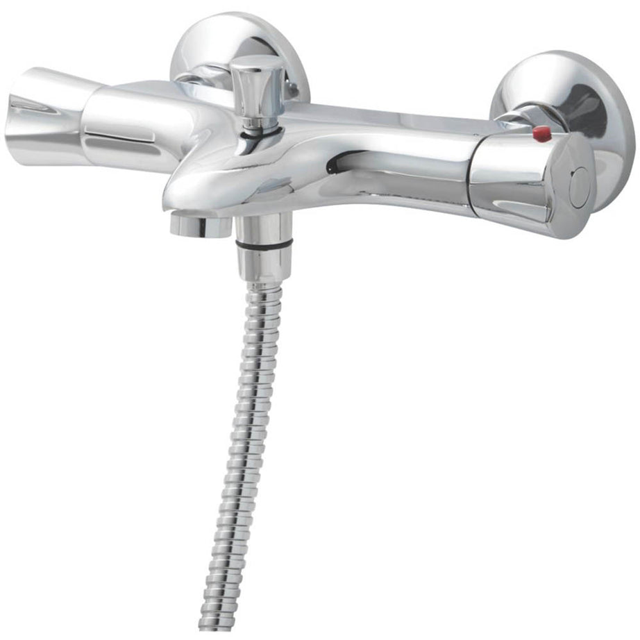 Bath Shower Mixer Tap Thermostatic Chrome Wall Mounted Dual Control Round - Image 2
