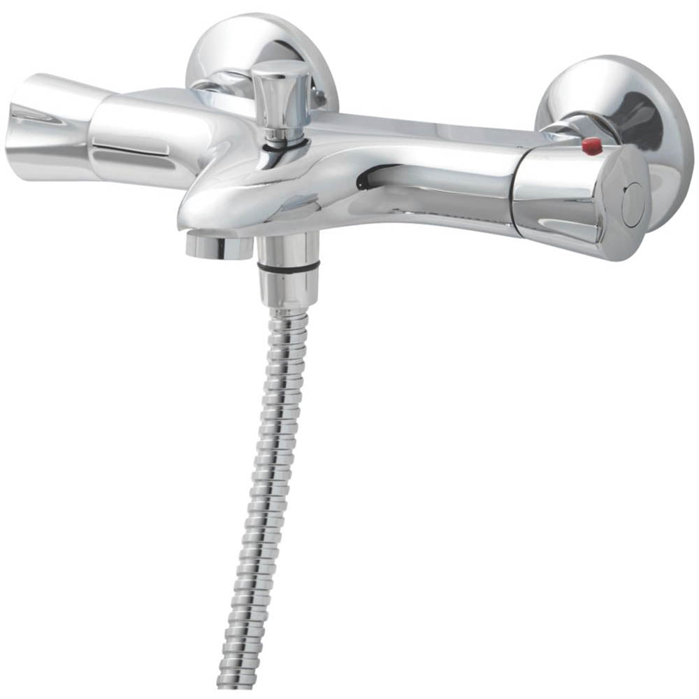Bath Shower Mixer Tap Thermostatic Chrome Wall Mounted Dual Control Round - Image 2