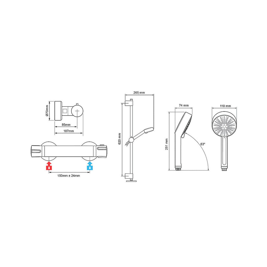 Mira Mixer Shower Thermostatic Atom EV Chrome Rear-Fed Exposed 4-Spray Pattern - Image 4