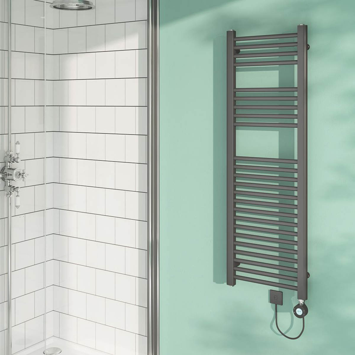 Flomasta Electric Towel Rail Radiator Black Flat Bathroom Warmer (H)120x(W)40cm - Image 2