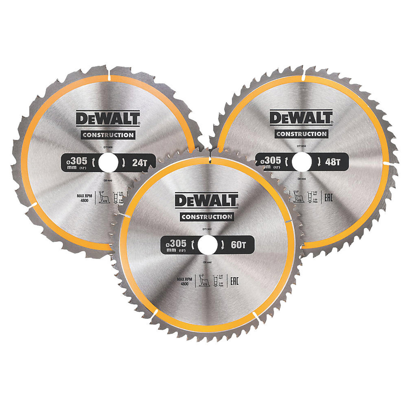 DeWalt Circular Saw Blades DT1964-QZ Without Reduction Rings 3 Pack 24/48/60T - Image 2