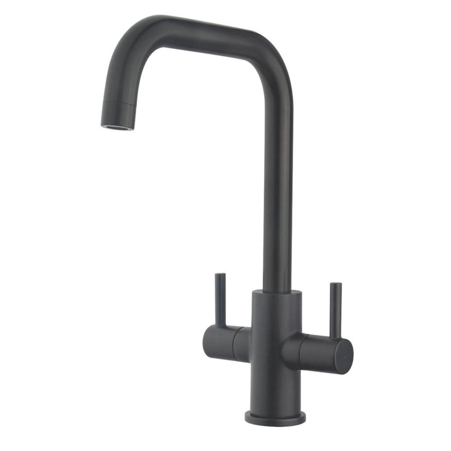 Swirl Kitchen Tap Mono Mixer Black Double Lever Swivel Spout Brass Modern Faucet - Image 1