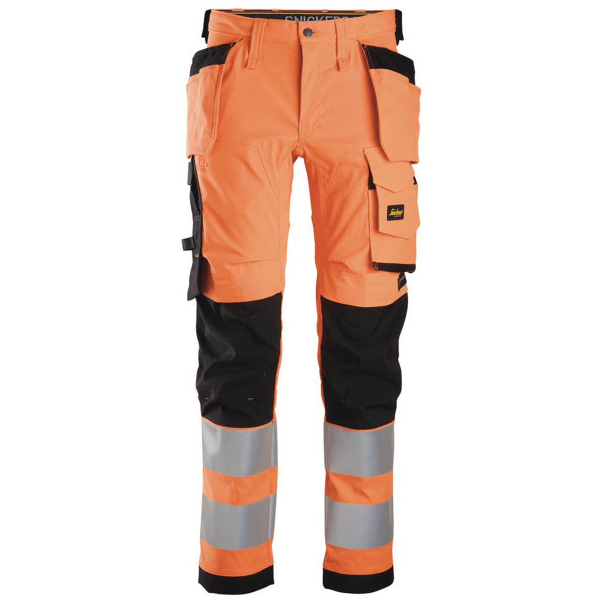 Snickers Hi-Vis Work Trousers Mens Slim Fit Orange Reflective Cargo 36W 32L - Image 1