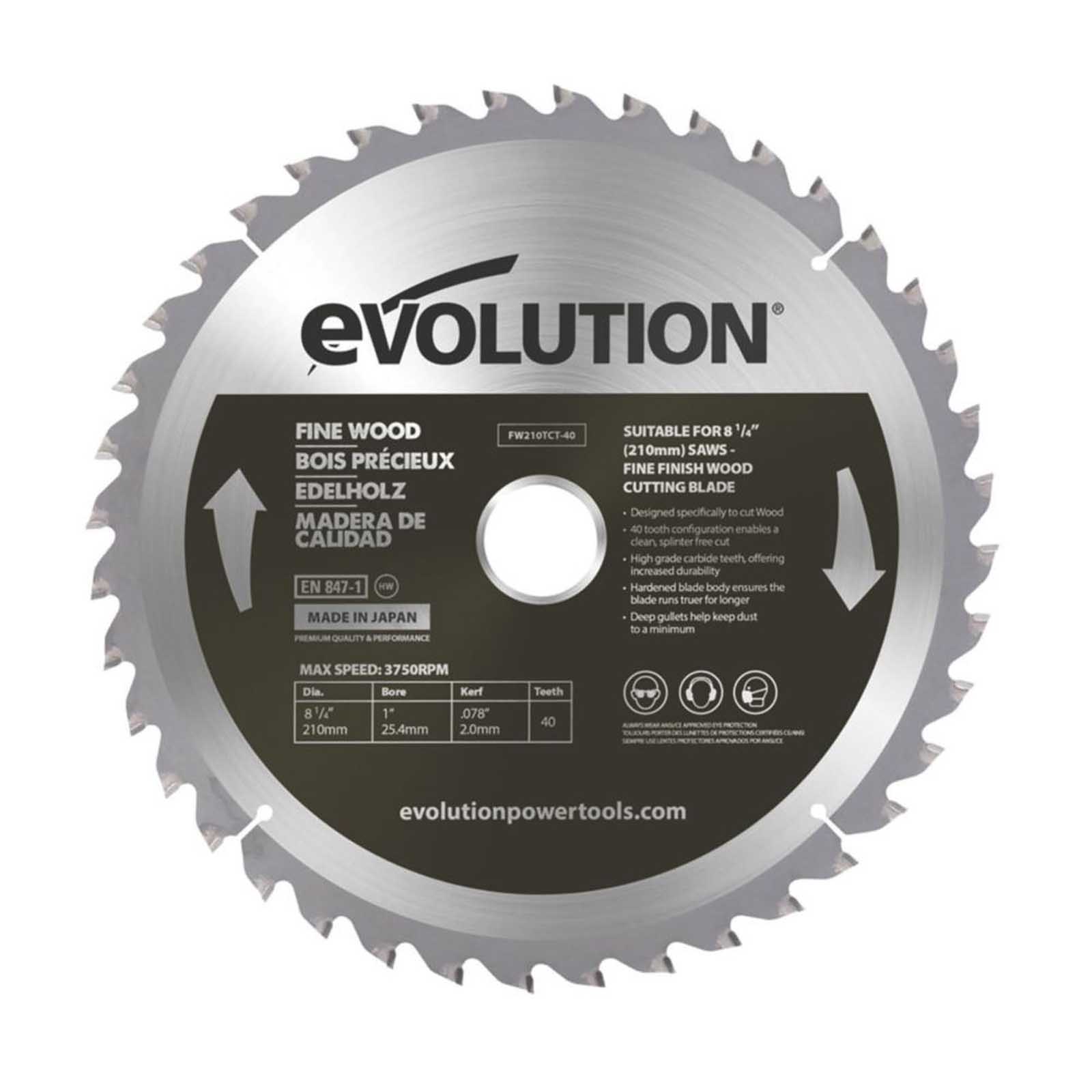 Evolution Circular Saw Blade 210x25.4mm FW210TCT-40 Fine Cut 40T For Wood - Image 1