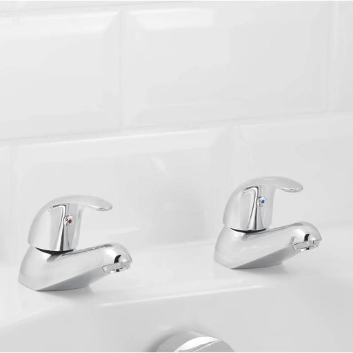 Bath Taps Pair Mono Mixer Chrome Traditional Brass Bathroom Cold Hot - Image 1