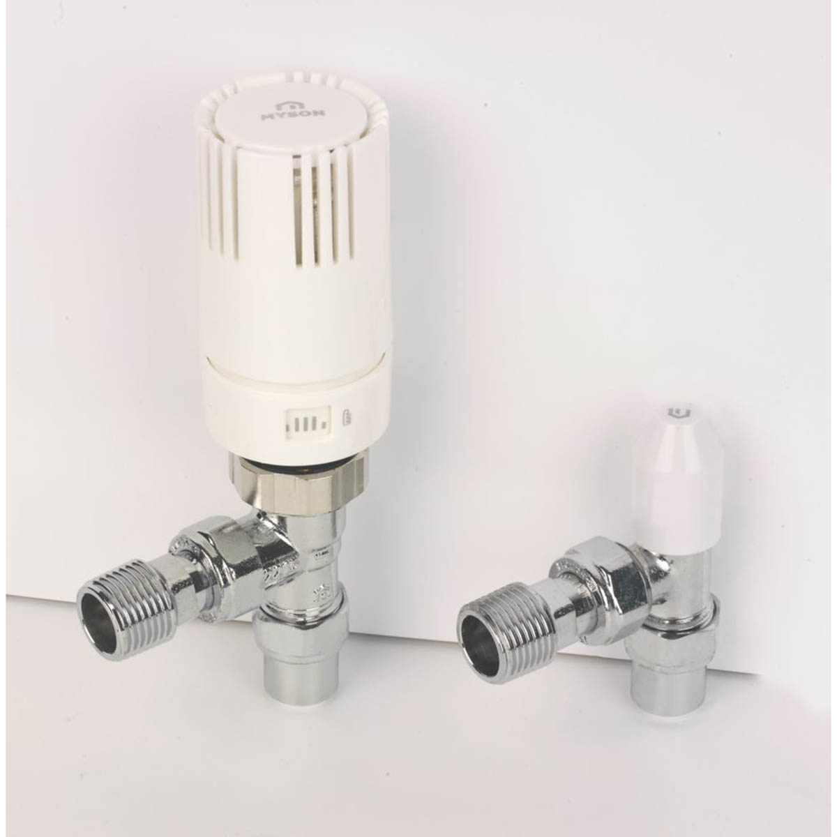 Myson Radiator Valve and Lockshield Thermostatic 10mm x 1/2" Angled Standard - Image 1