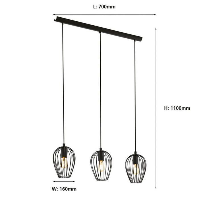 Pendant Ceiling Light 3-Way Black Multi Arm Oval Caged Kitchen Dining Room Bar - Image 4