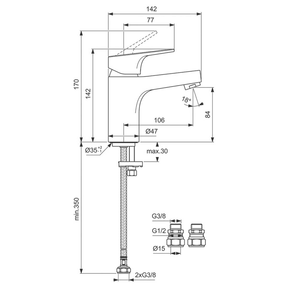 Bathroom Basin Tap Mono Mixer Chrome 170mm Single Lever Contemporary Faucet - Image 3