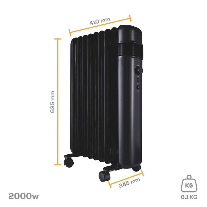 Oil-Filled Radiator Electric Freestanding Smart Portable 9 Fin Black 2000W - Image 6