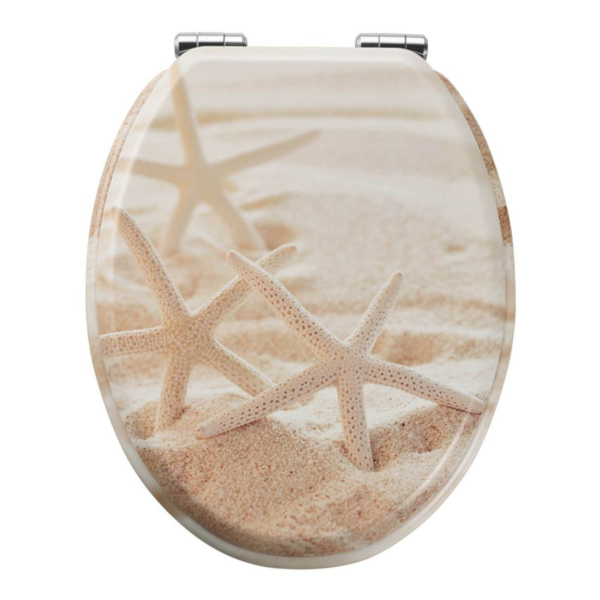 Bathroom Toilet Seat Soft-Close Moulded Wood Beach Print Round Adjustable - Image 2