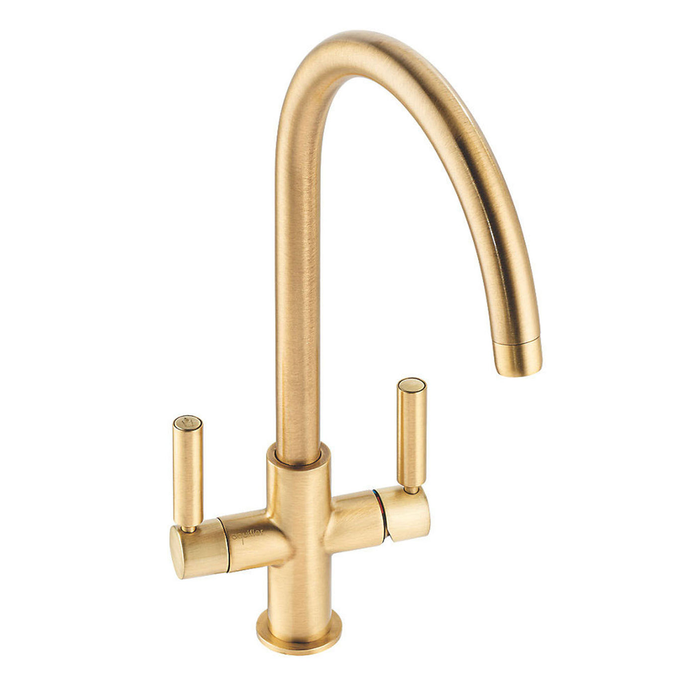 Kitchen Filter Tap Monobloc 3 Way Dual Lever Swan Neck Spout Deck Brushed Brass - Image 2