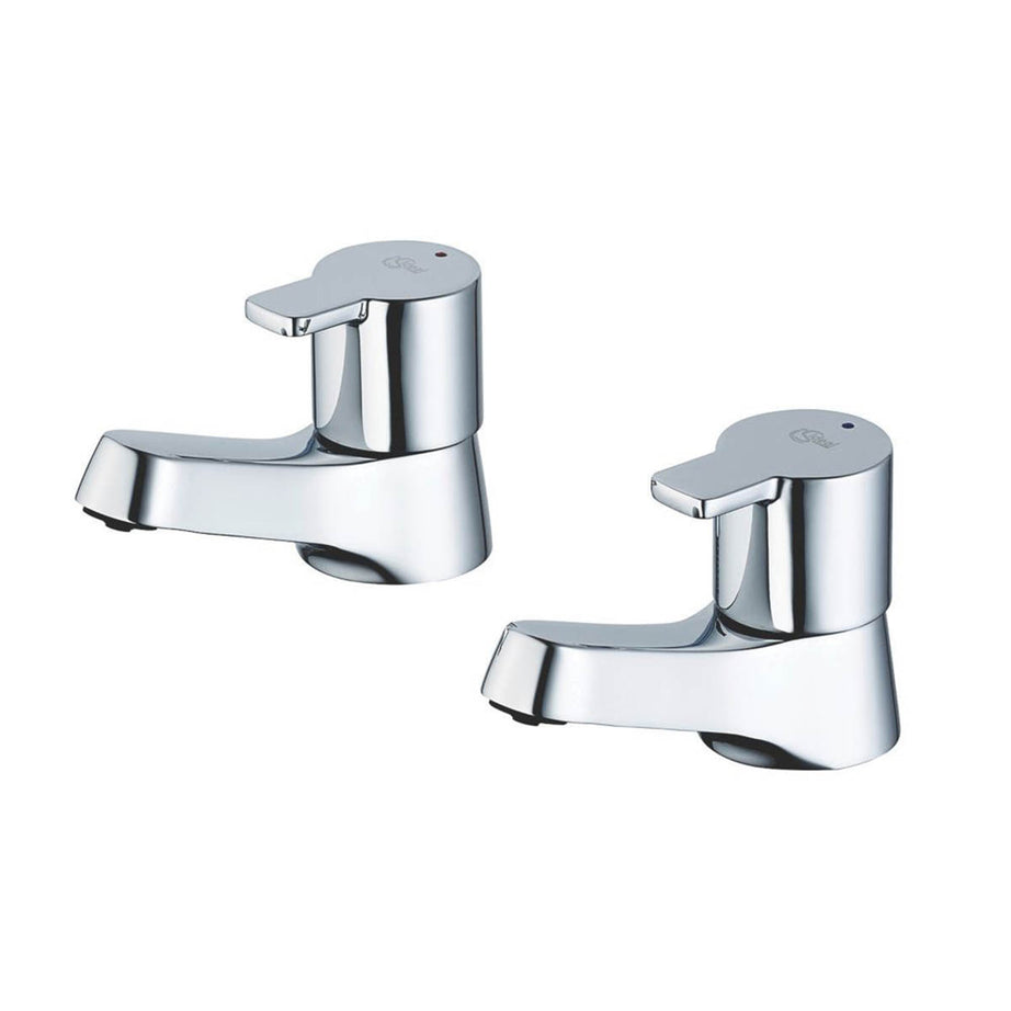 Bathroom Basin Pillar Taps Chrome Double Lever Hot Cold Pair Contemporary - Image 1