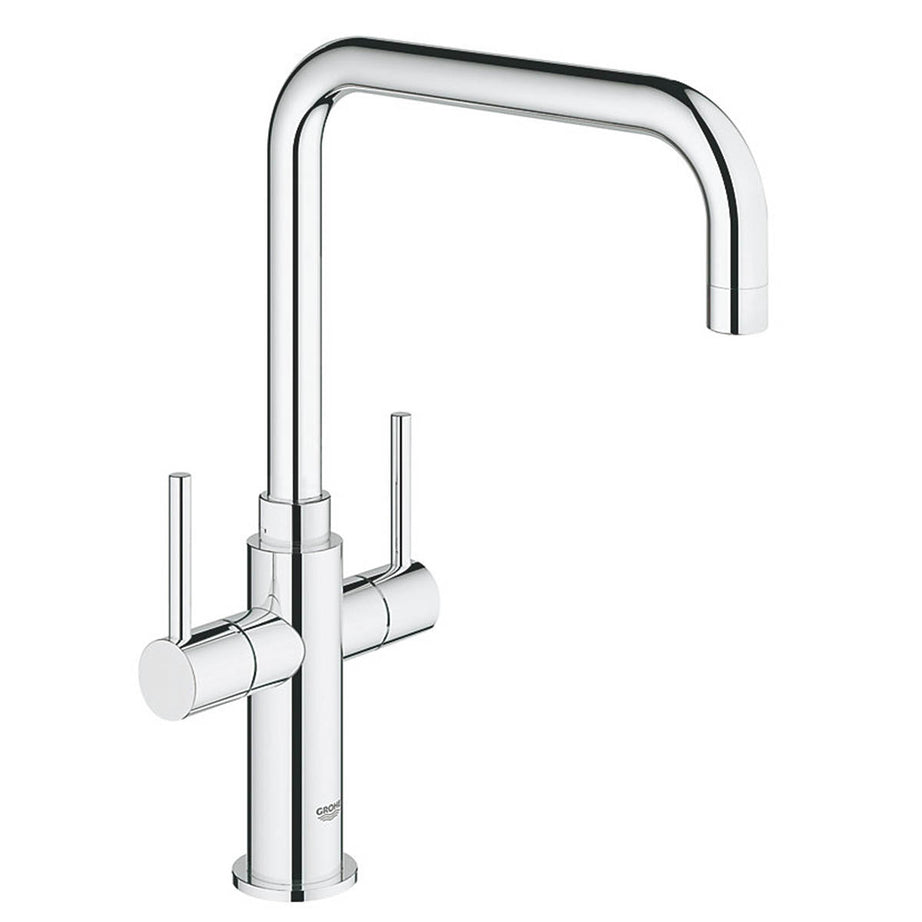 Grohe Kitchen Tap Mono Mixer Chrome Dual Lever Swivel Spout Modern Faucet - Image 1
