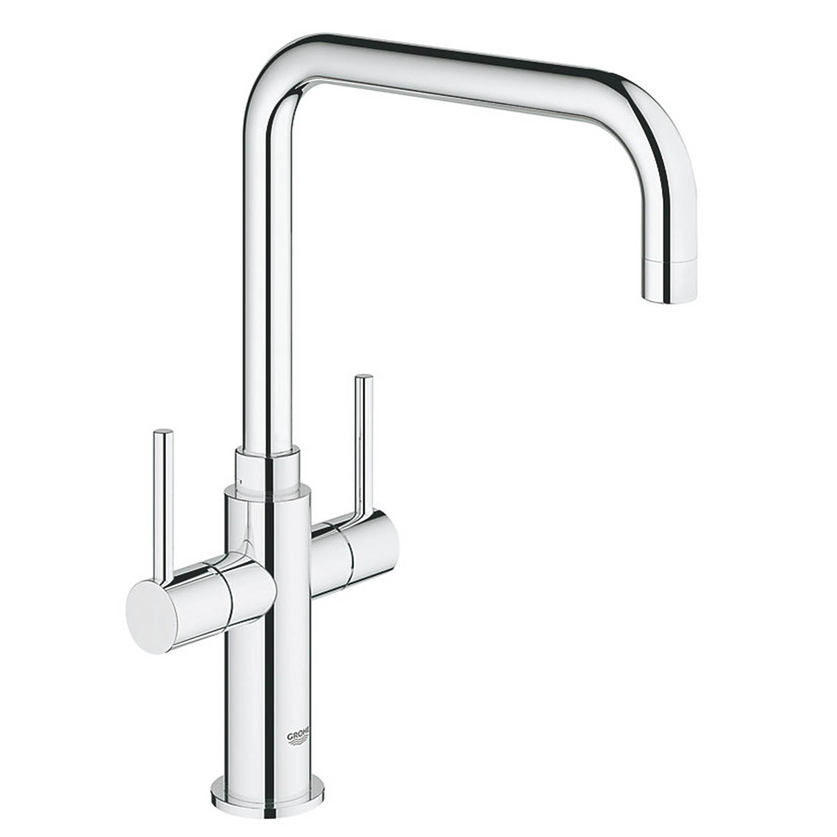 Grohe Kitchen Tap Mono Mixer Chrome Dual Lever Swivel Spout Modern Faucet - Image 1